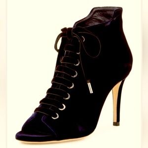 JIMMY CHOO | Mavy Velvet 85mm Bootie | Lace up Peep Toe Stilettos | Black | 36.5